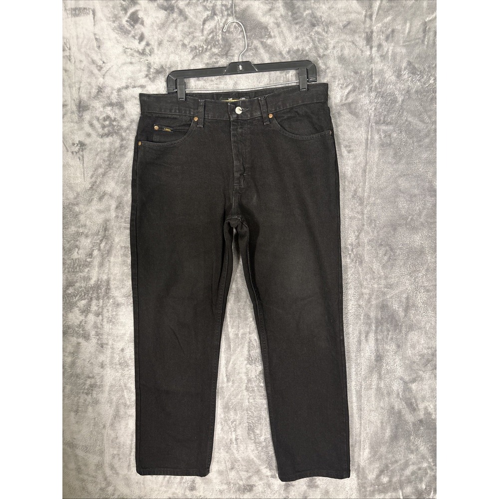 Lee Regular Fit Mens Black Denim Straight Leg Jeans 35x28 Classic Five Pocket